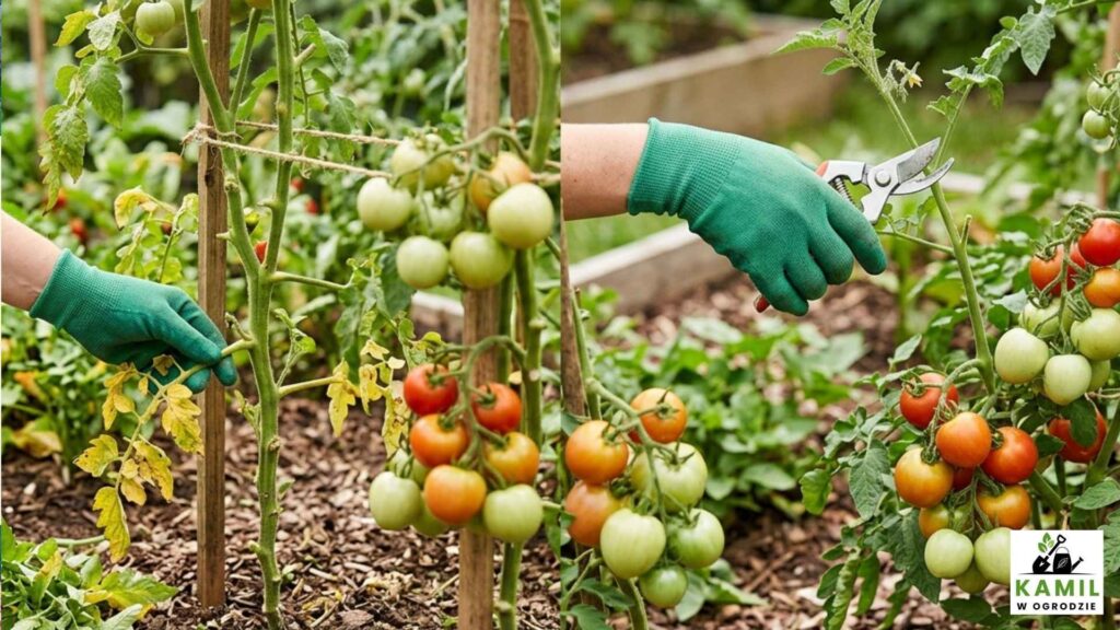 Ogławianie i usuwanie liści u pomidorów | foto. kamilwogrodzie.pl