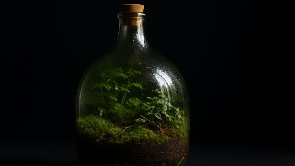 Samowystarczalny ekosystem w szkle, inspirowany ogrodem Davida Latimera. | foto. Kamil w Ogrodzie