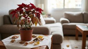Dlaczego gwiazda betlejemska gubi liście po przyniesieniu do domu? | Foto. Kamil w Ogrodzie