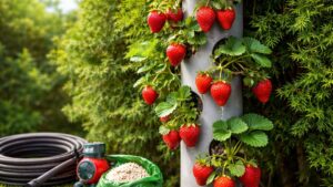 Pionowa uprawa truskawek w rurze PVC – czy to ma sens? Sprawdziłem. Oto moje wnioski. | foto. Kamil w Ogrodzie