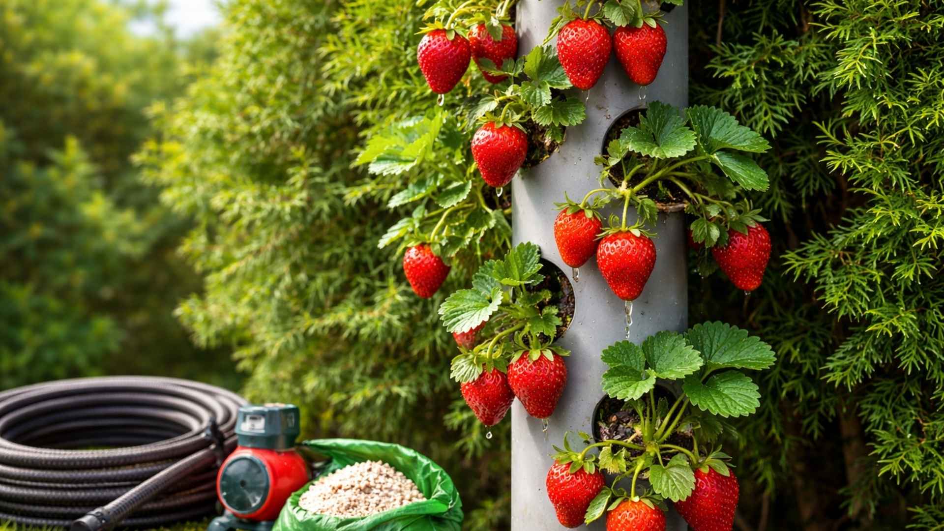 Pionowa uprawa truskawek w rurze PVC – czy to ma sens? Sprawdziłem. Oto moje wnioski. | foto. Kamil w Ogrodzie